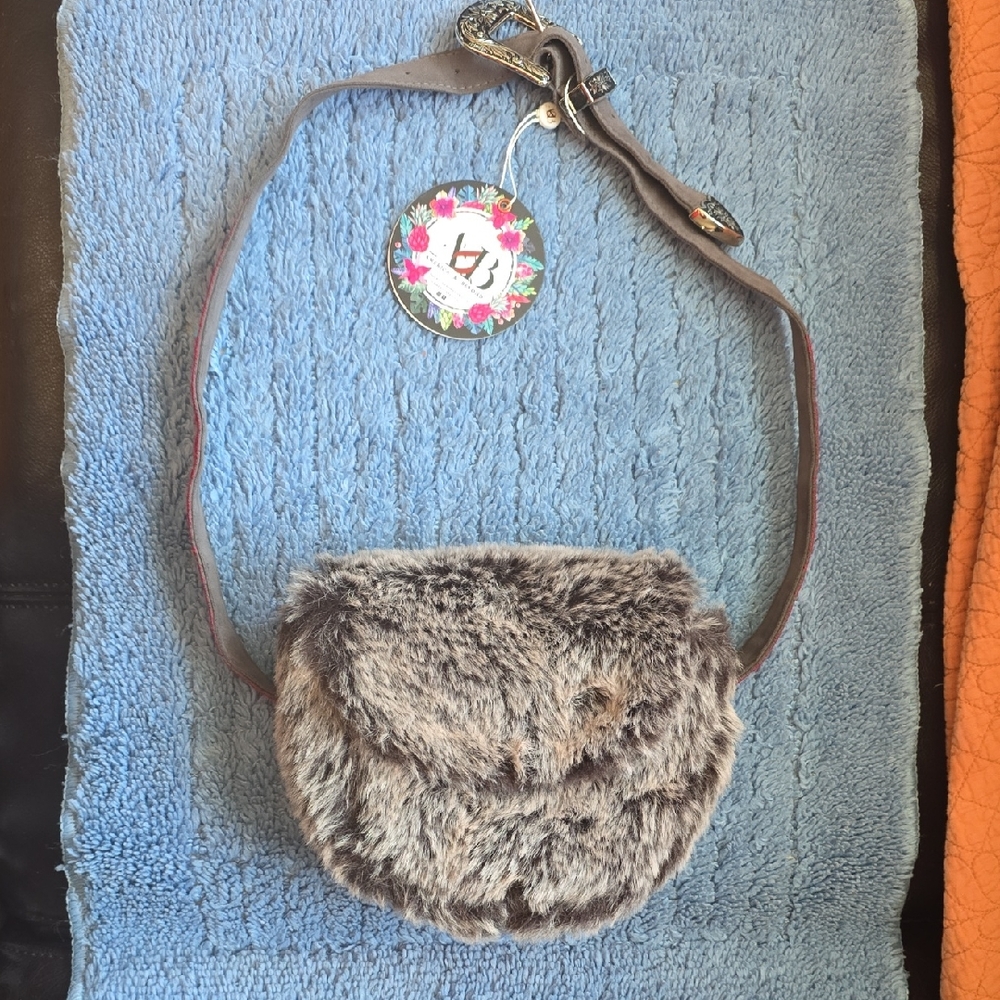 Faux Fur Crossbody Bag - Gray